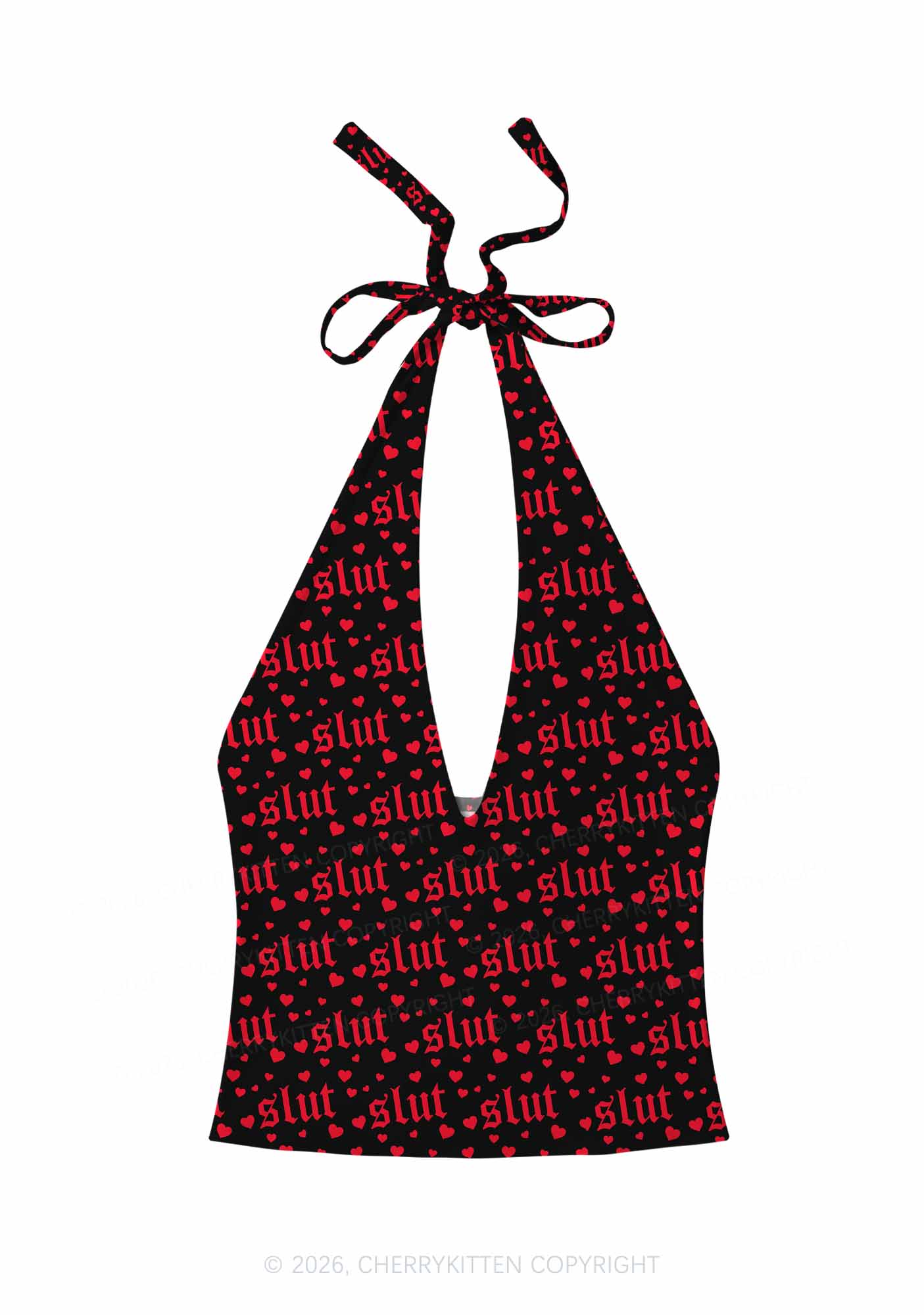 Black Slxt Y2K Print Halter Deep V Neck Cami Cherrykitten