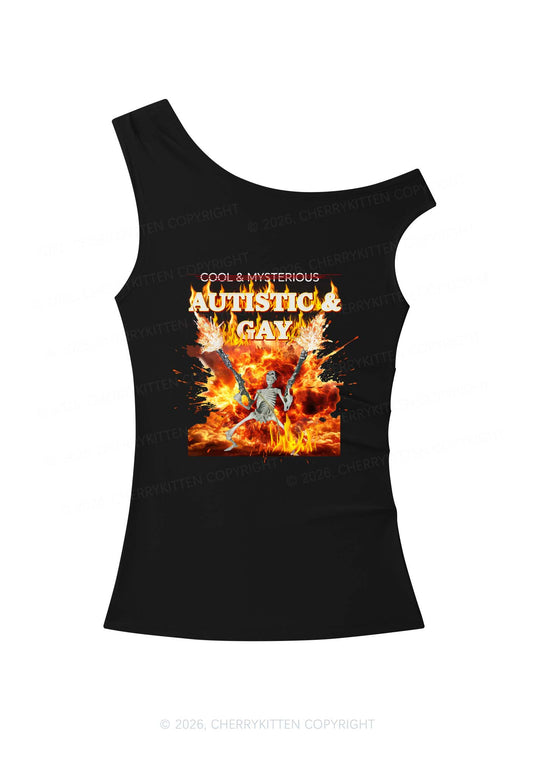 Autistic Gay Skeleton Y2K Off Shoulder Tank Top Cherrykitten