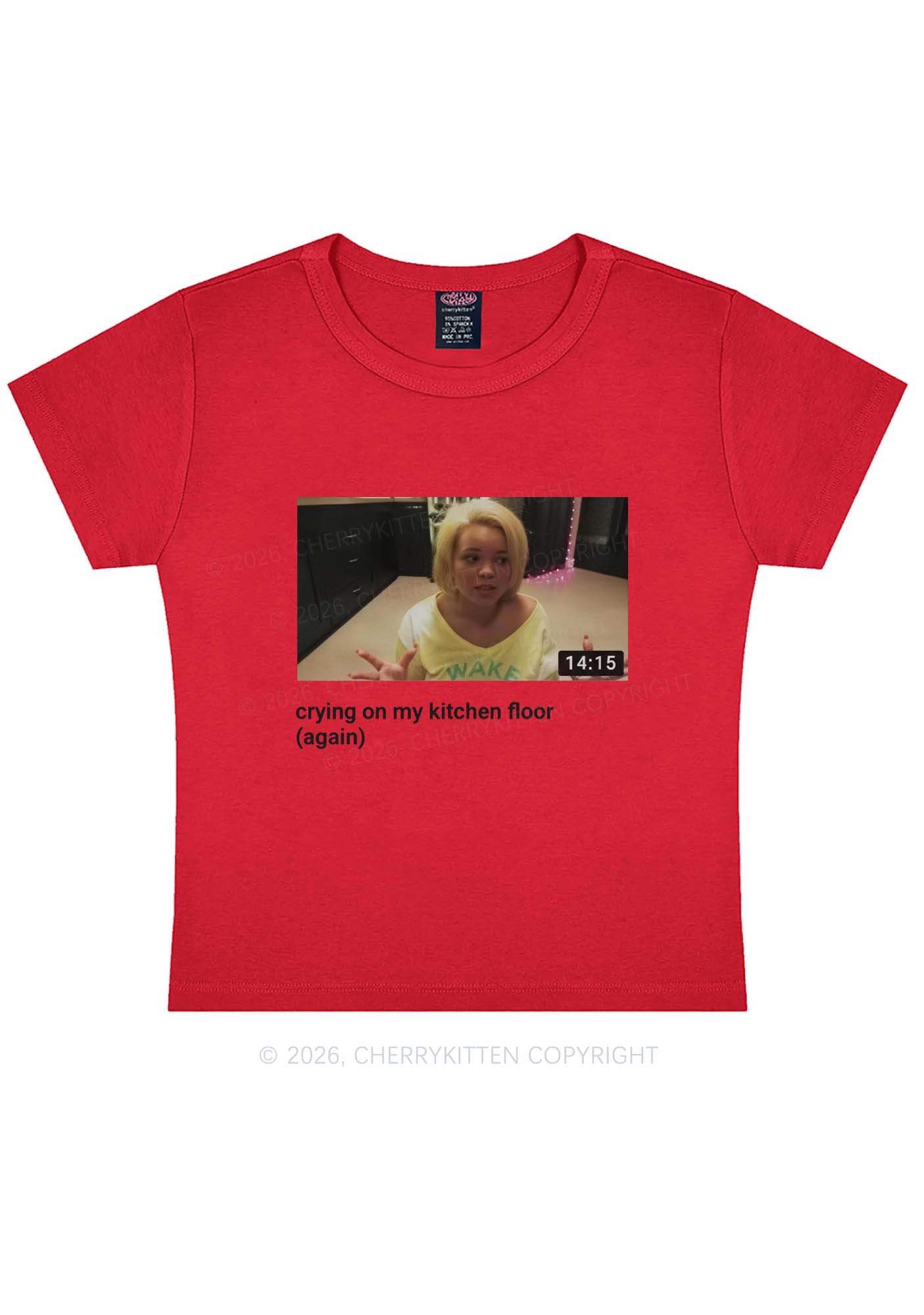 Crying On Kitchen Floor Y2K Baby Tee Cherrykitten
