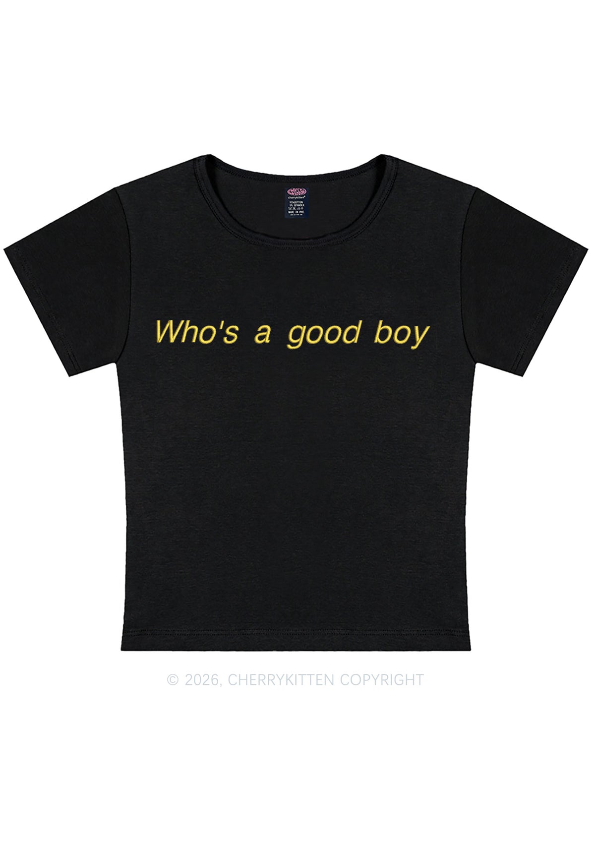 Embroidered Whos A Good Boy Y2K Baby Tee Cherrykitten