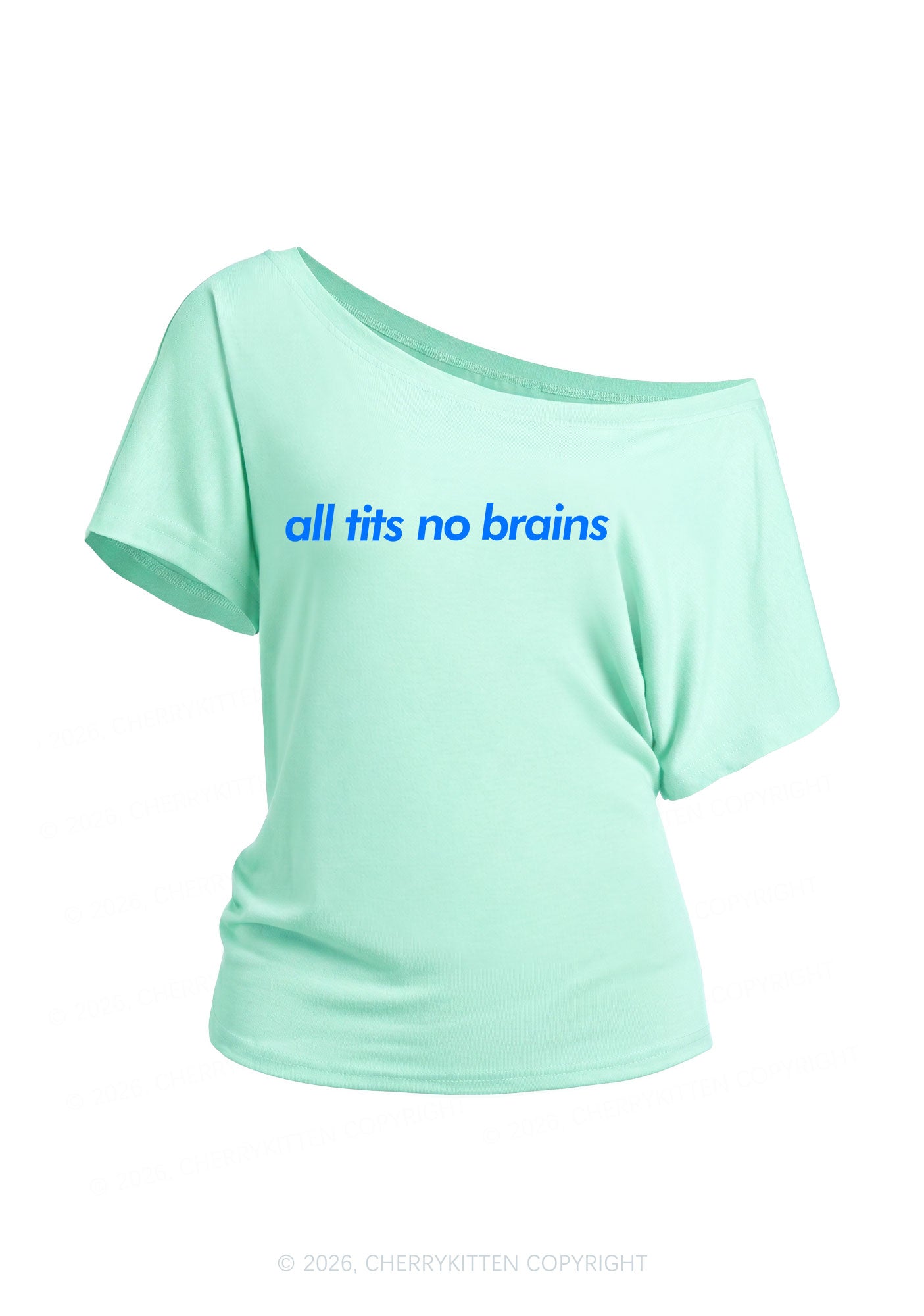 All Txts No Brains Y2K Off Shoulder Tee Cherrykitten
