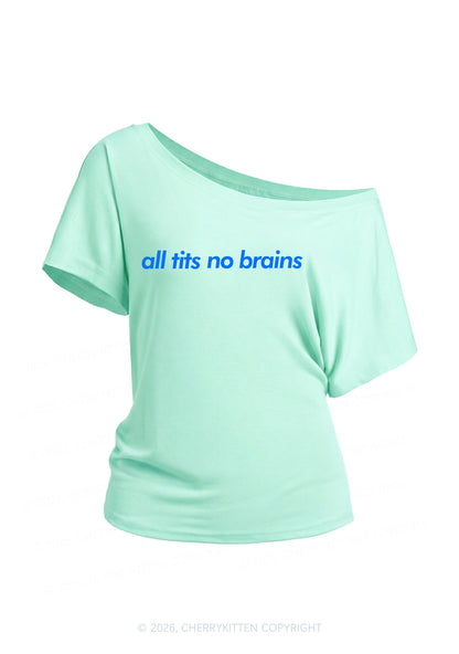 All Txts No Brains Y2K Off Shoulder Tee Cherrykitten