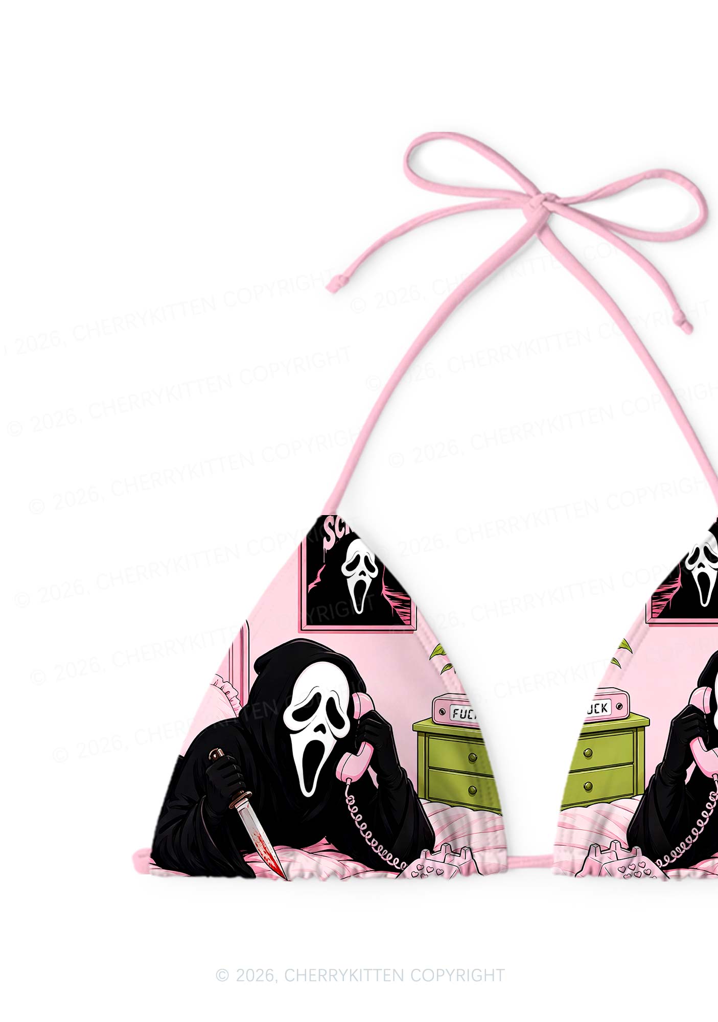 Halloween Skeleton Calling Y2K Print Bikini Set Cherrykitten