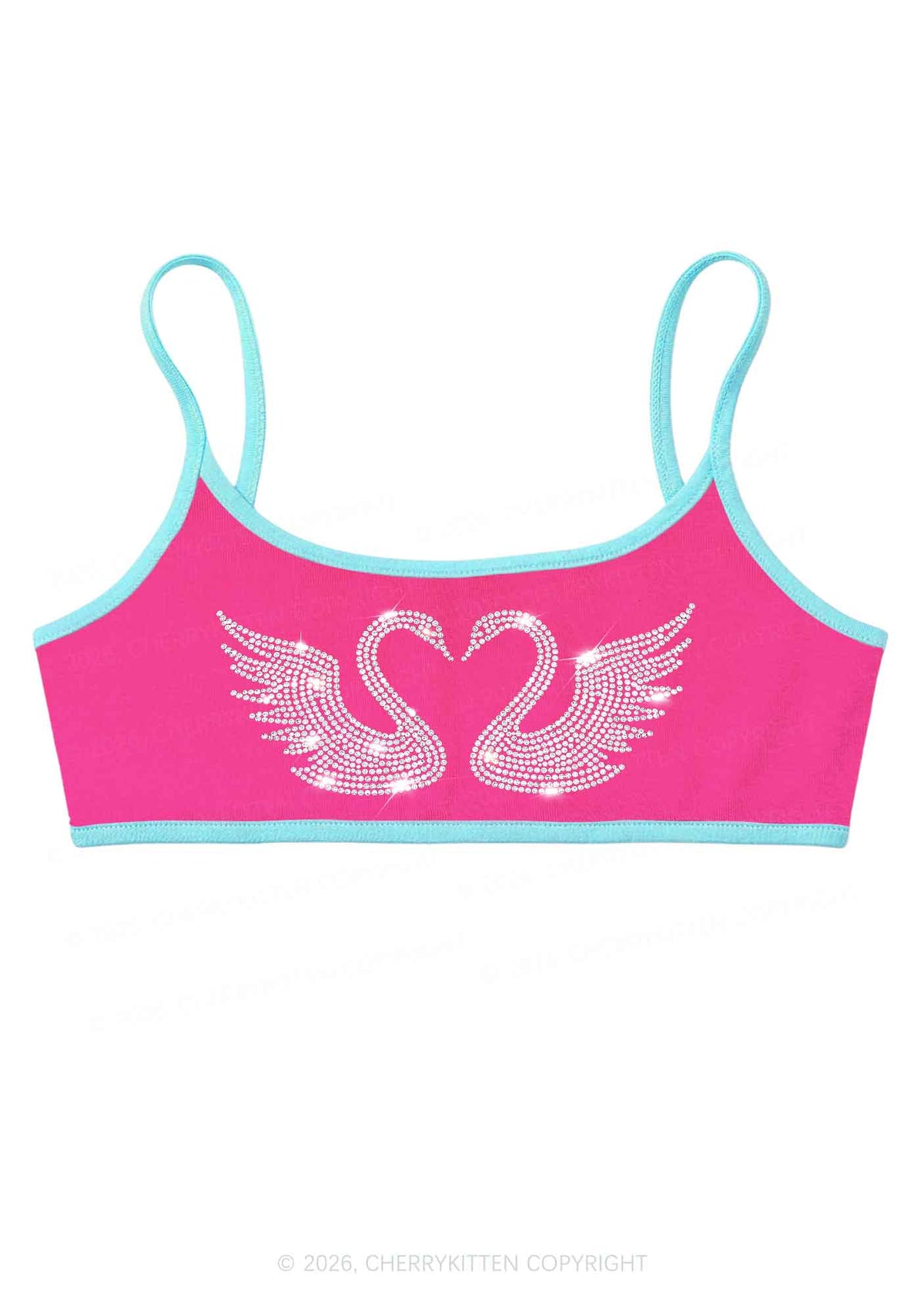 Rhinestone Swans Y2K Super Crop Cami Cherrykitten