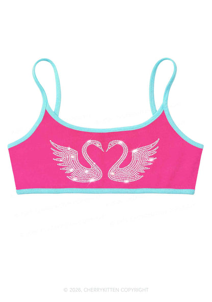Rhinestone Swans Y2K Super Crop Cami Cherrykitten