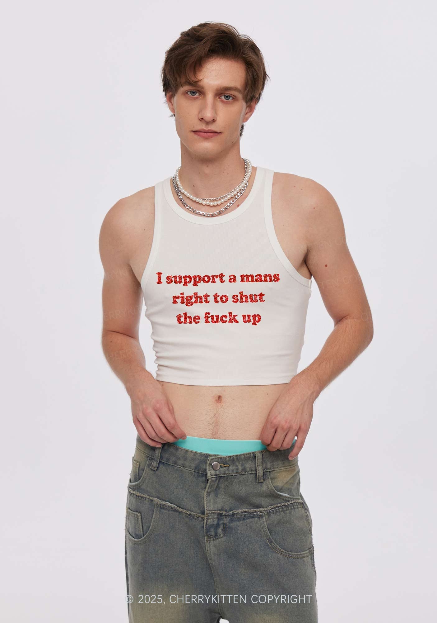 Glitter I Support A Mans Right Y2K Crop Tank Top Cherrykitten