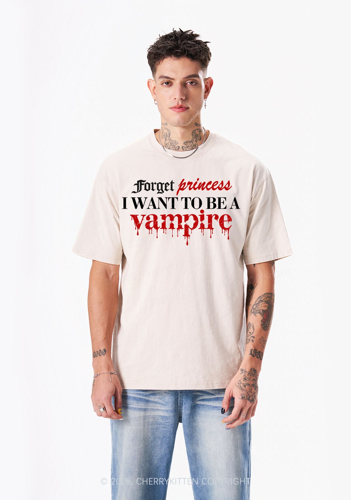 Halloween Want To Be Vampire Y2K Shirts Washed Tee Cherrykitten