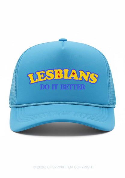 Lesbians Do It Better Pride Y2K Trucker Hat Cherrykitten