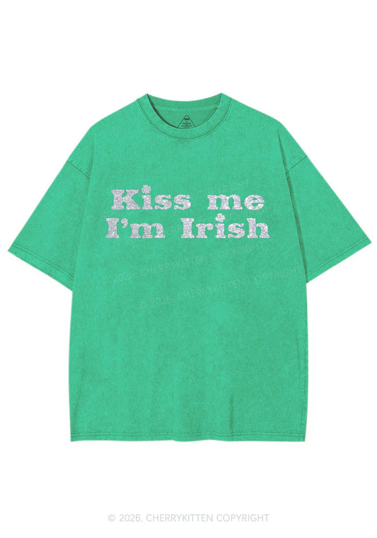 Glitter Kiss Me St Patricks Y2K Shirts Washed Tee Cherrykitten