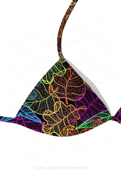 Rainbow Leaf Veins Y2K Print Bikini Set Cherrykitten