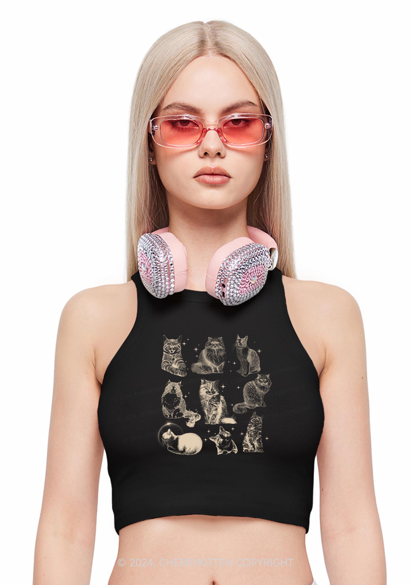 Retro Kitten Y2K Crop Tank Top Cherrykitten