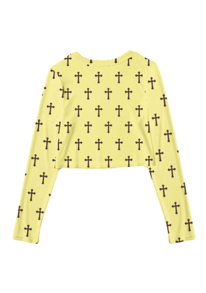 Cunting Season Cross Y2K Mesh Long Sleeve Crop Top Cherrykitten