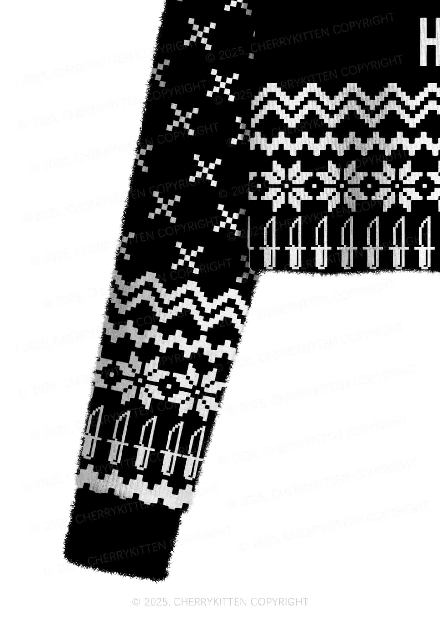 Halloween Black Horror Club Y2K Christmas Crop Knit Sweatshirt Cherrykitten