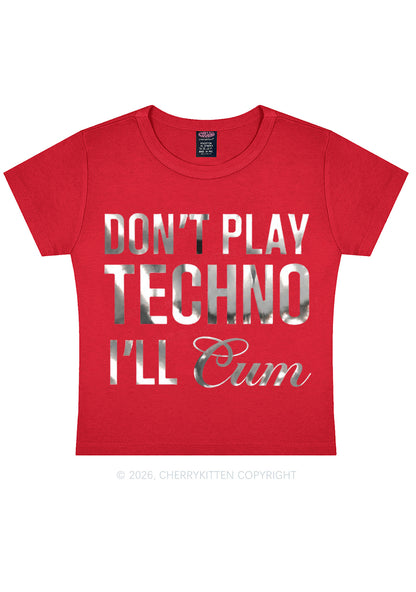 Dont Play Techno Silver Foil Printed Y2K Baby Tee Cherrykitten