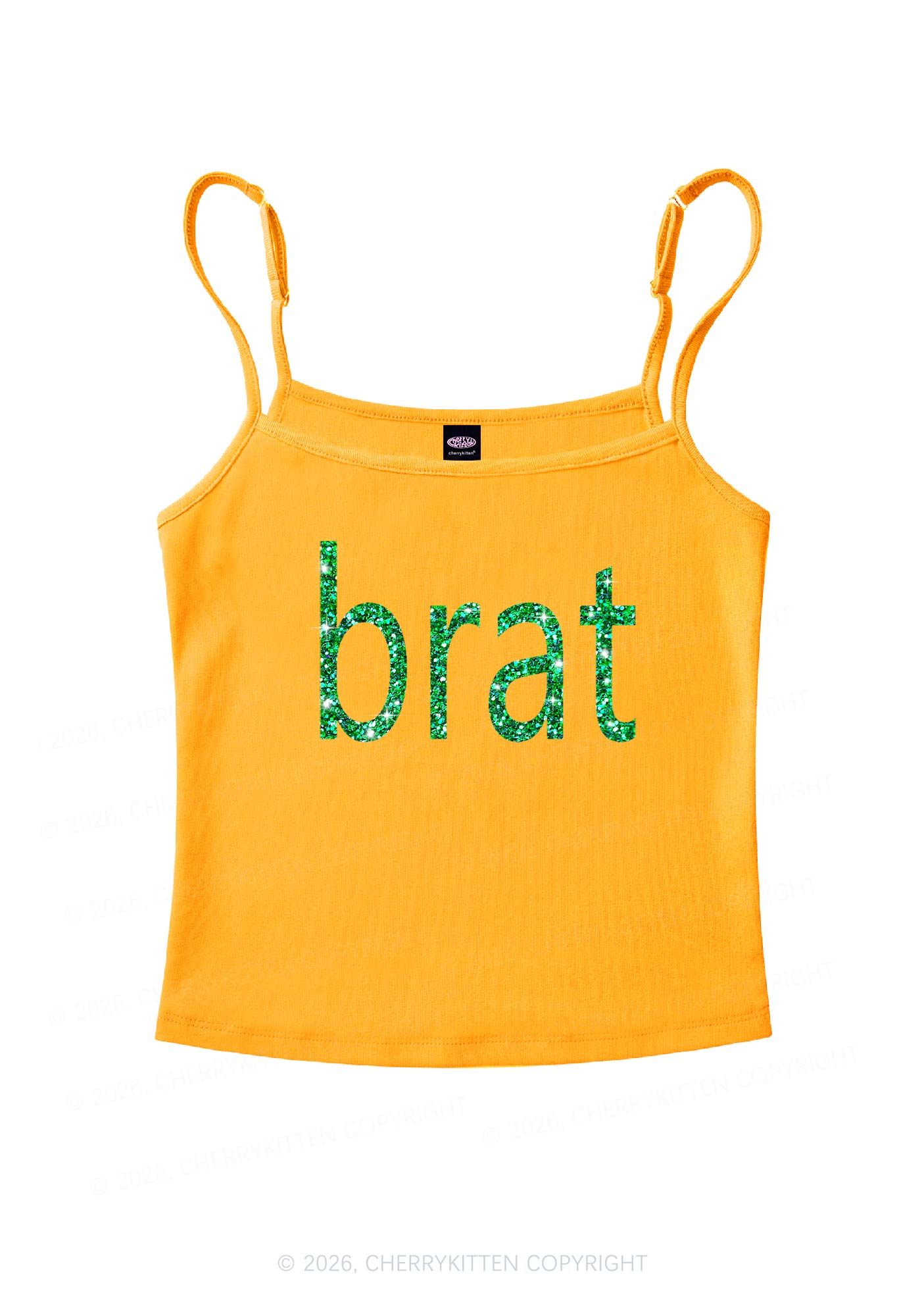 Glitter Green Brat Y2K Spaghetti Strap Cami Cherrykitten