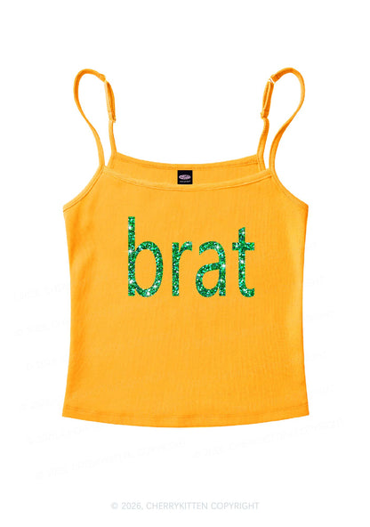 Glitter Green Brat Y2K Spaghetti Strap Cami Cherrykitten
