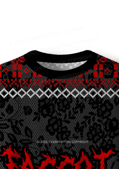 Red Punk Faggot Pride Y2K Christmas Knit Sweatshirt Cherrykitten