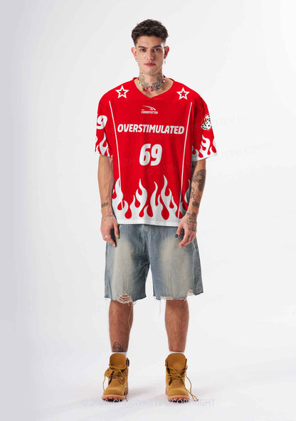 Red Flame Overstimulated Y2K Sport Jersey Shirts Cherrykitten