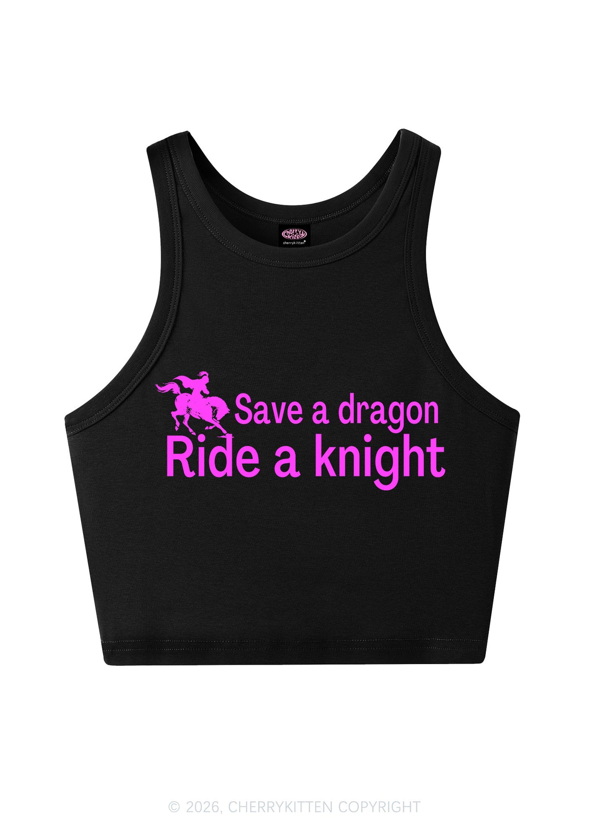 Save Dragon Ride Knight Y2K Crop Tank Top Cherrykitten