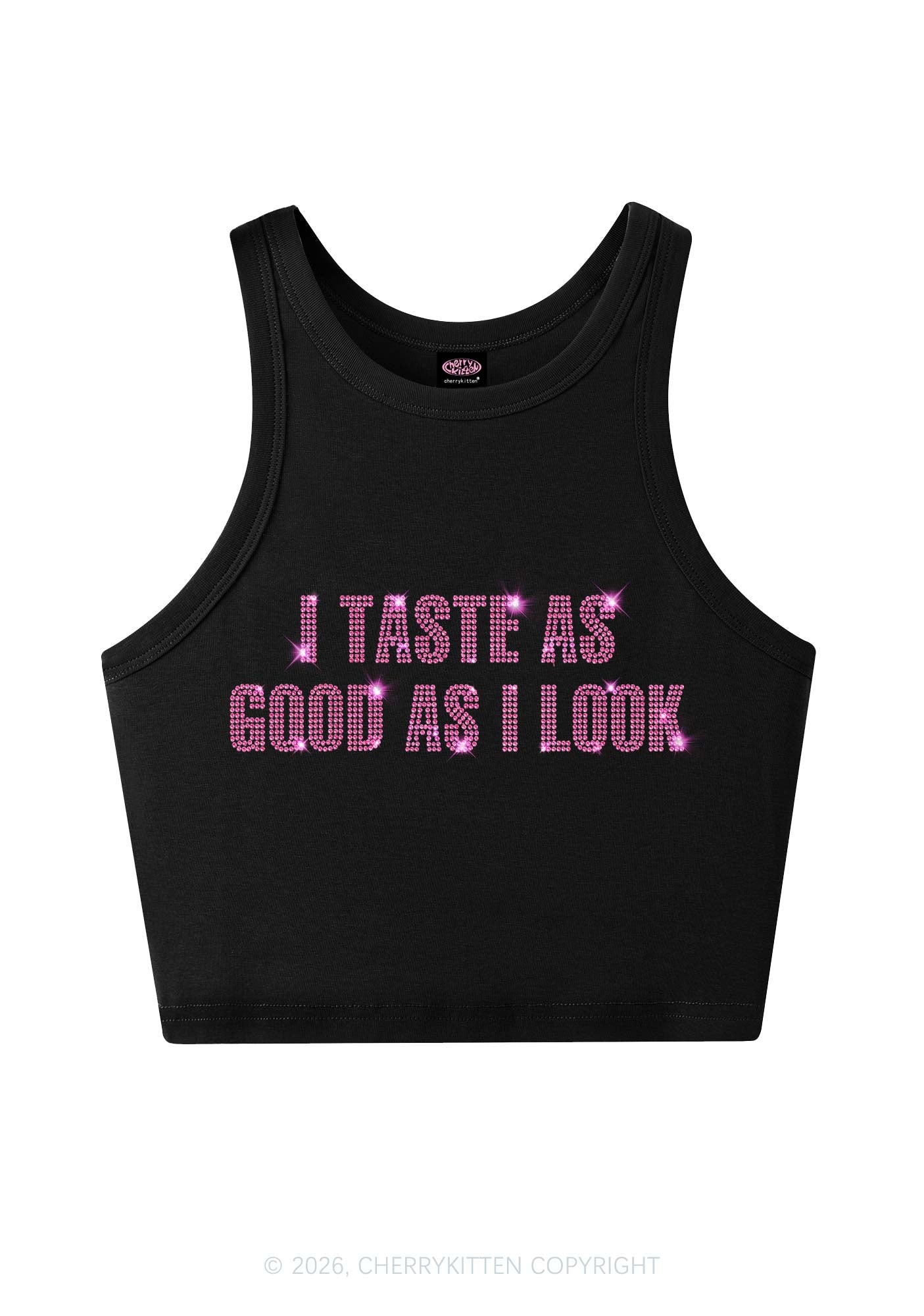 Rhinestone Taste Good Y2K Crop Tank Top Cherrykitten