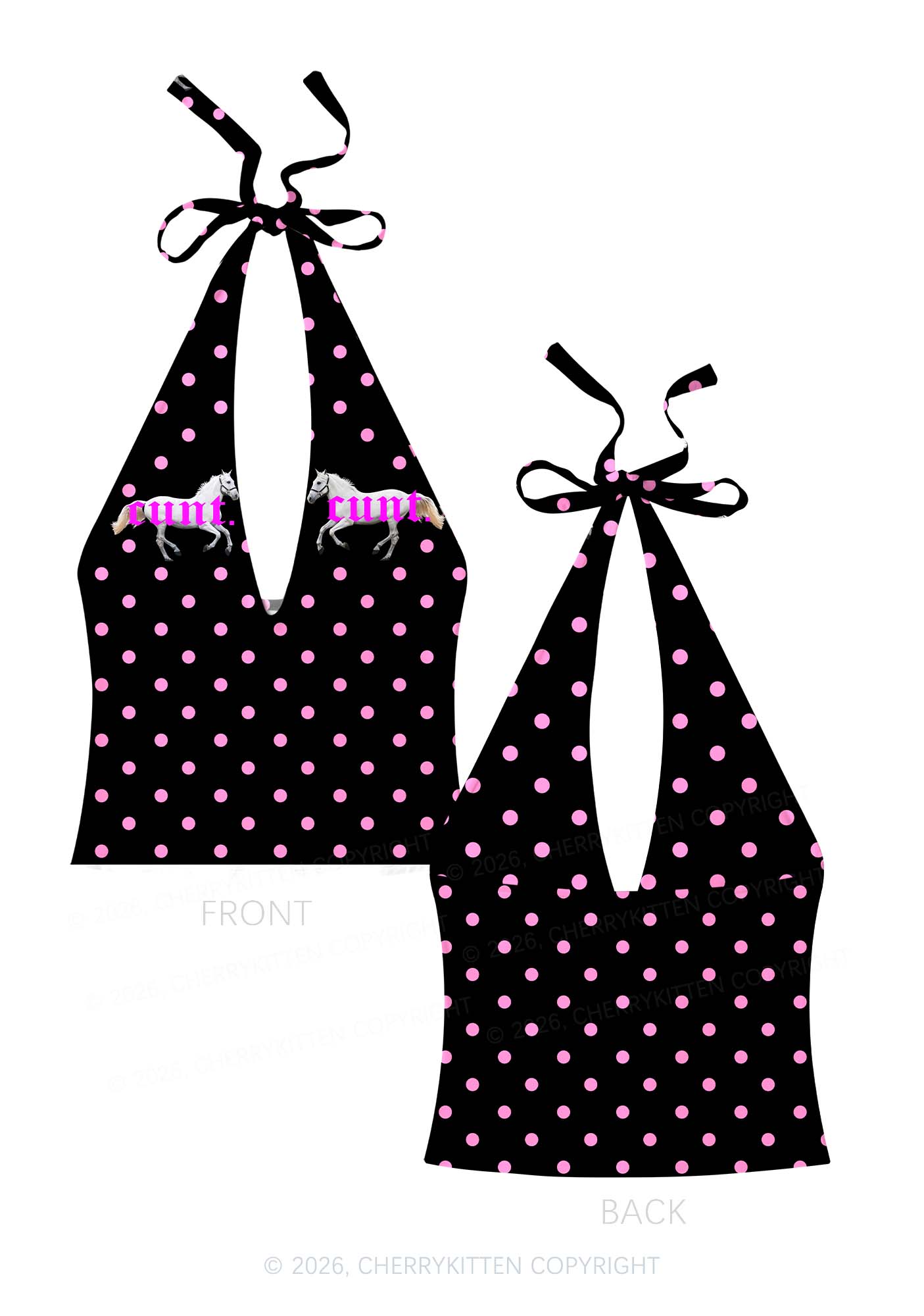 Pink Cxxt Horse Y2K Print Halter Deep V Neck Cami Cherrykitten
