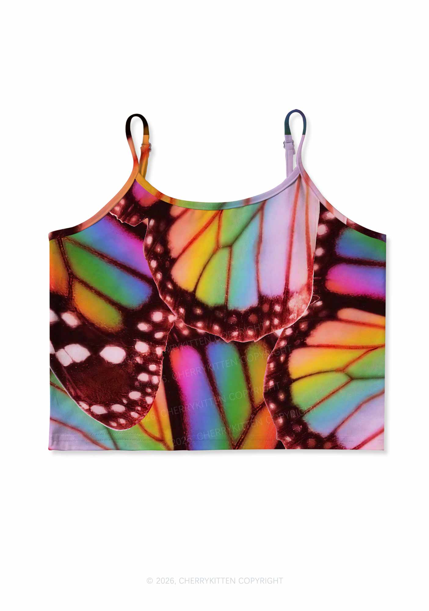 Rainbow Butterfly Wing Pride Y2K Print Cami Crop Top Cherrykitten