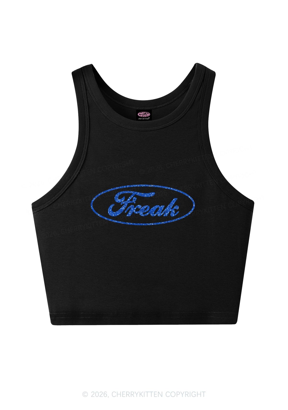 Glitter Oval Freak Y2K Crop Tank Top Cherrykitten