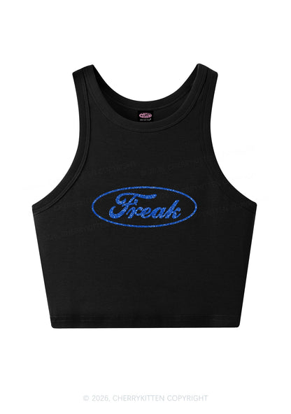 Glitter Oval Freak Y2K Crop Tank Top Cherrykitten