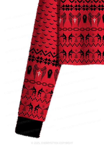 Cuntry Angle Y2K Christmas Crop Knit Sweatshirt Cherrykitten