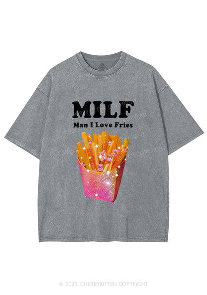 Man I Love Fries Y2K Shirts Washed Tee Cherrykitten