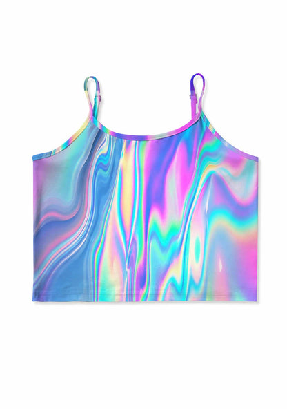 Holographic Iridescent Swirl Y2K Print Cami Crop Top Cherrykitten
