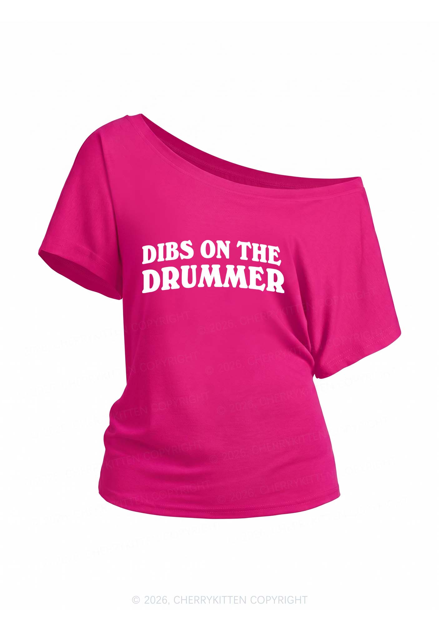 Dibs On The Drummer Y2K Off Shoulder Tee Cherrykitten