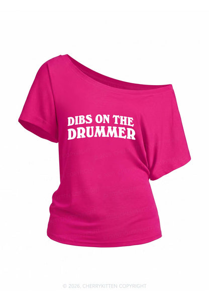 Dibs On The Drummer Y2K Off Shoulder Tee Cherrykitten