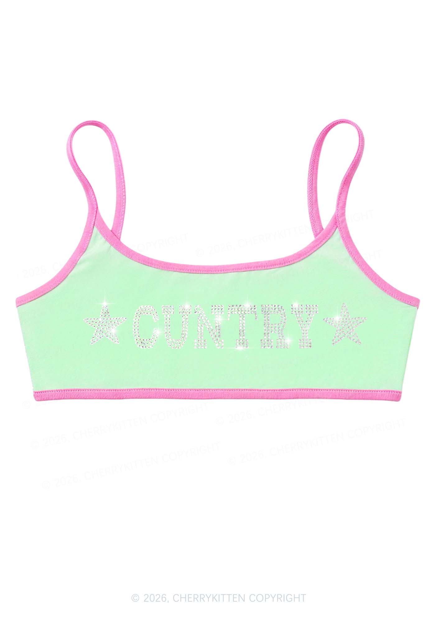 Rhinestone Cuntry Y2K Super Crop Cami Cherrykitten