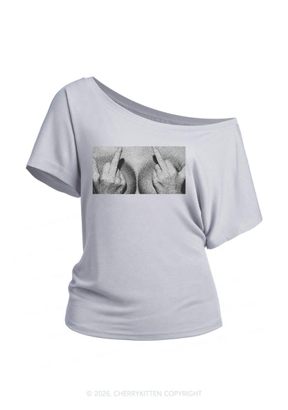 Middle Finger Bxxbs Y2K Off Shoulder Tee Cherrykitten