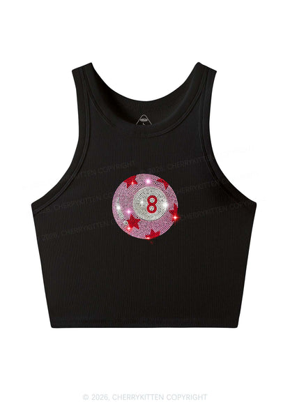 Rhinestone Pink Eight Ball Star Y2K Crop Tank Top Cherrykitten
