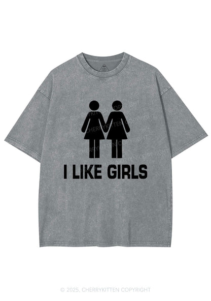 I Like Girls Pride Y2K Shirts Washed Tee Cherrykitten