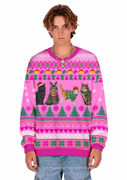 Four Christmas Cats Y2K Knit Sweatshirt Cherrykitten