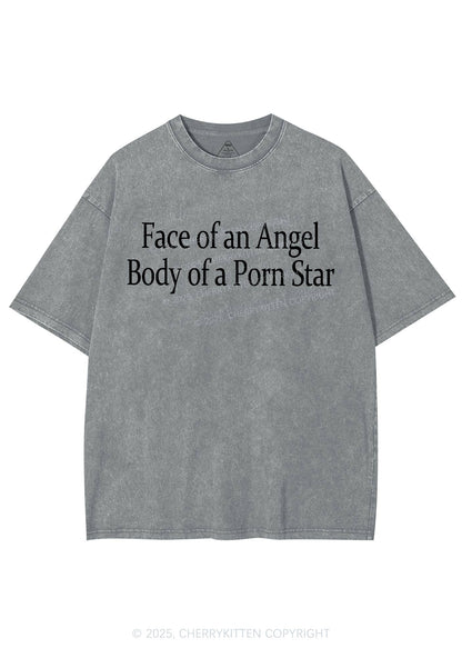 Face Of An Angel Body Of A Pxrn Star Y2K Shirts Washed Tee Cherrykitten