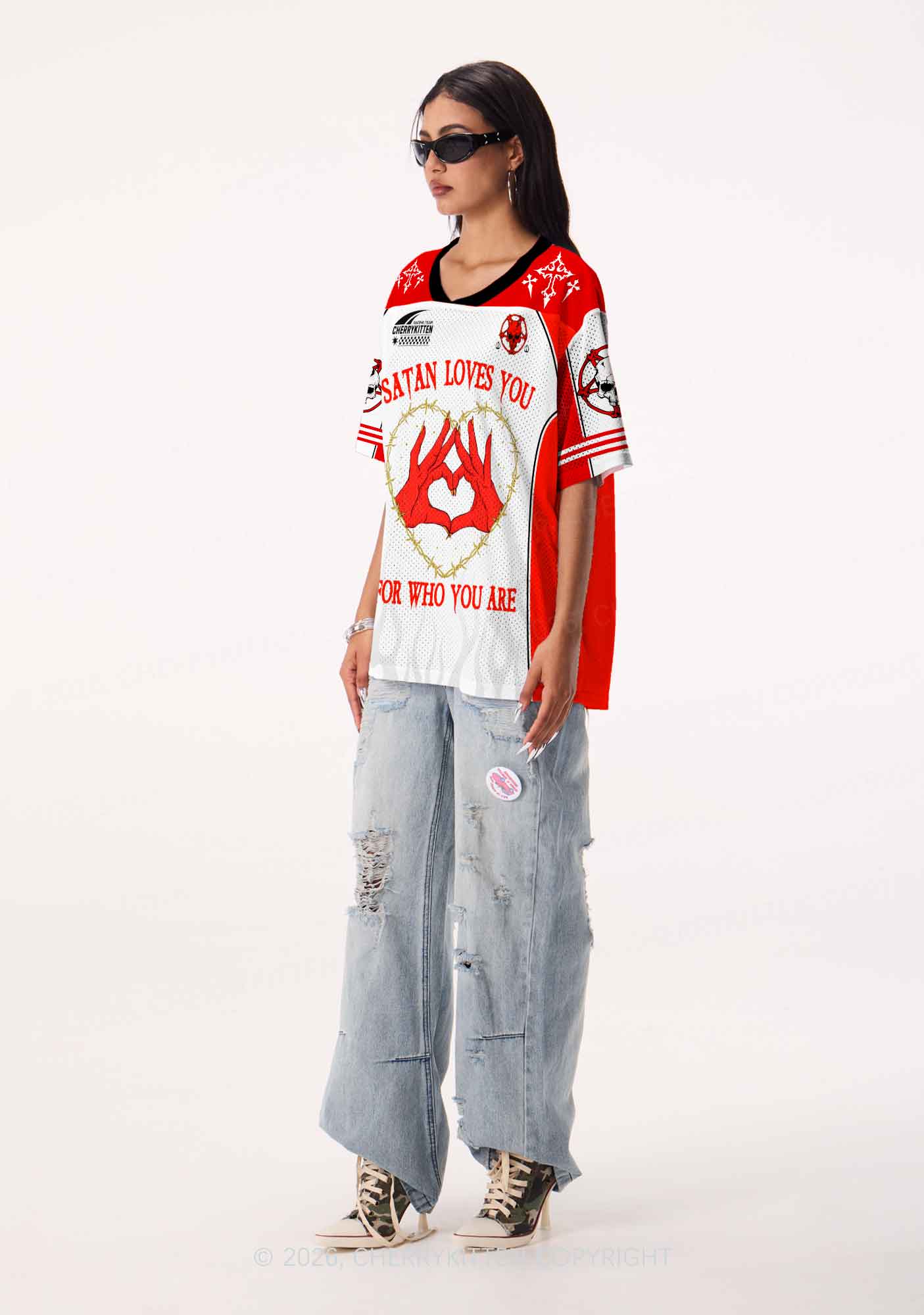 Halloween Satan Loves You Heart Y2K Sport Jersey Shirts Cherrykitten