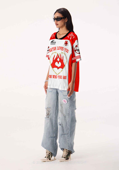 Halloween Satan Loves You Heart Y2K Sport Jersey Shirts Cherrykitten