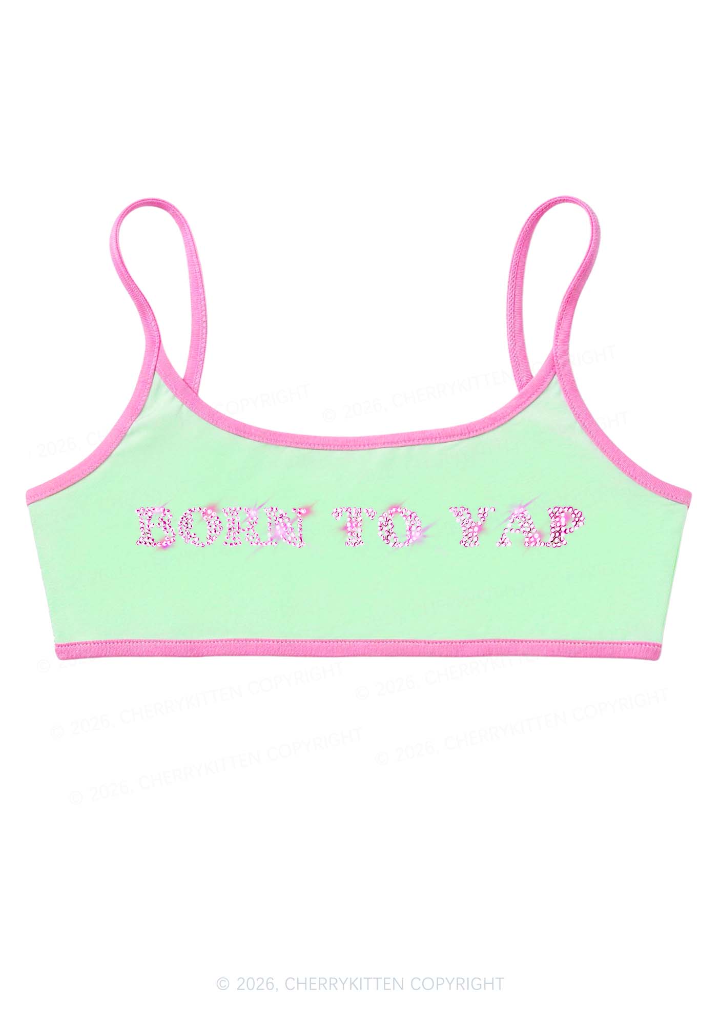 Rhinestone Born To Yap Y2K Super Crop Cami Cherrykitten