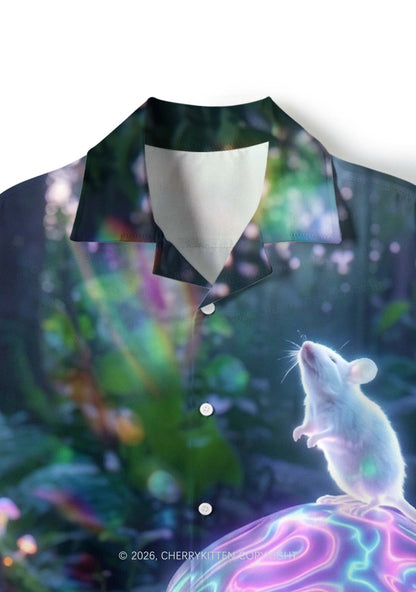 Glowing Rat On Mushroom Y2K Print Hawaiian Shirt Cherrykitten