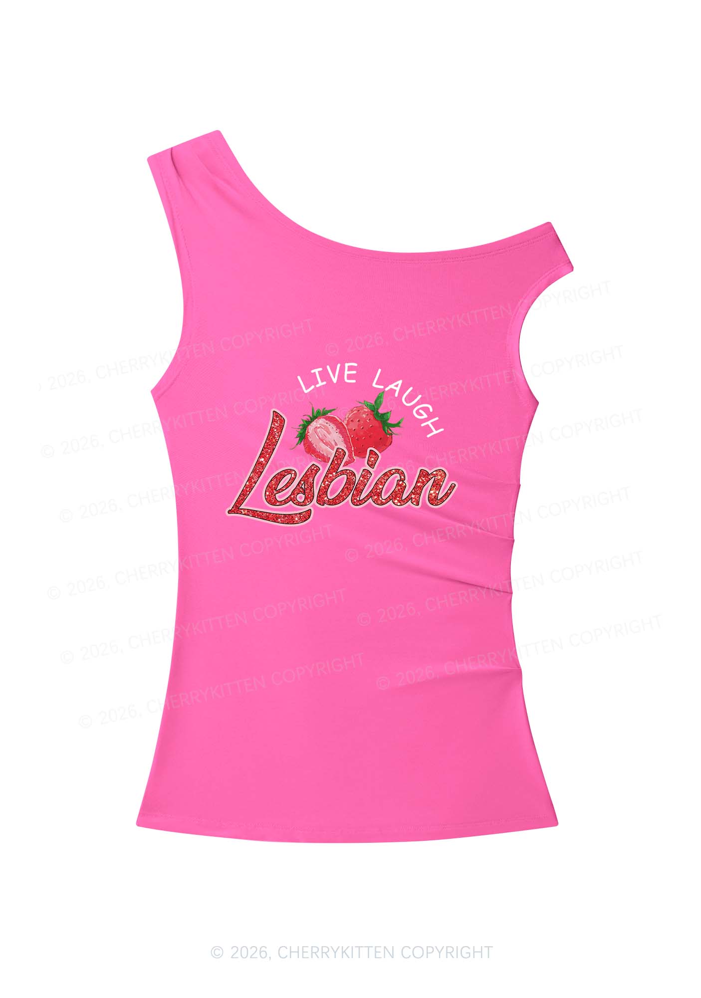 Live Laugh Lesbian Pride Y2K Off Shoulder Tank Top Cherrykitten