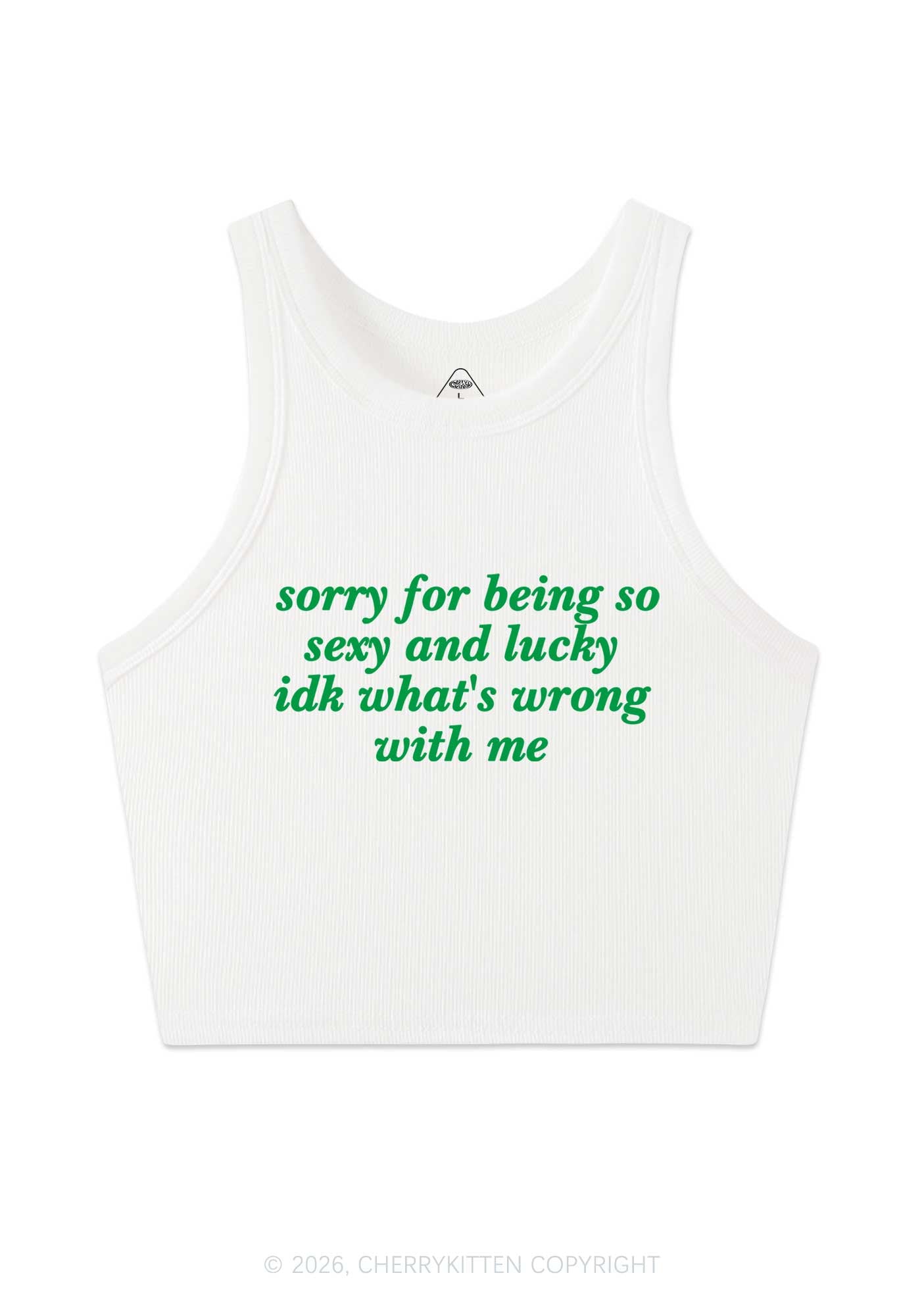 Sorry For Being So Lucky St Patricks Y2K Crop Tank Top Cherrykitten