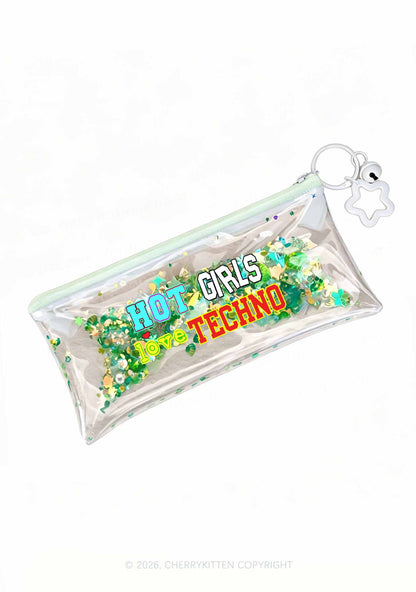Hot Girls Love Techno Y2K Quicksand Transparent Pencil Pouch Cherrykitten