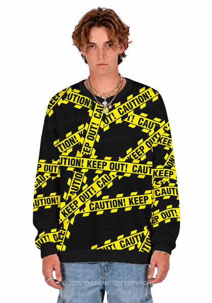 Halloween Caution Keep Out Y2K Christmas Knit Sweatshirt Cherrykitten