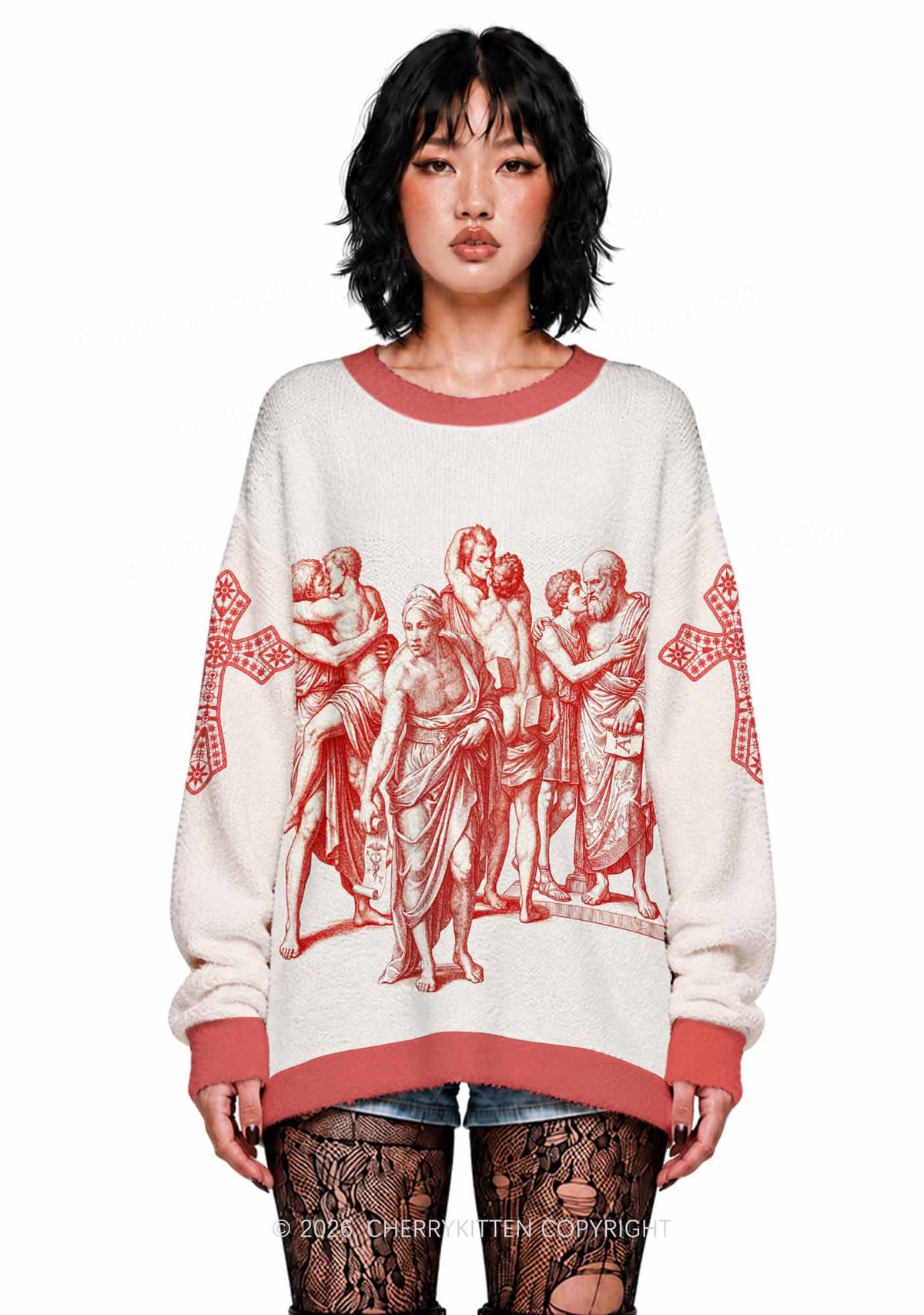 Ancient Greek Lovers Pride Y2K Knit Sweatshirt Cherrykitten