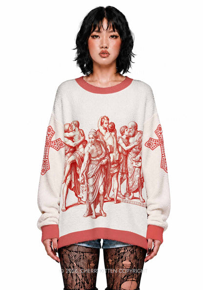 Ancient Greek Lovers Pride Y2K Knit Sweatshirt Cherrykitten