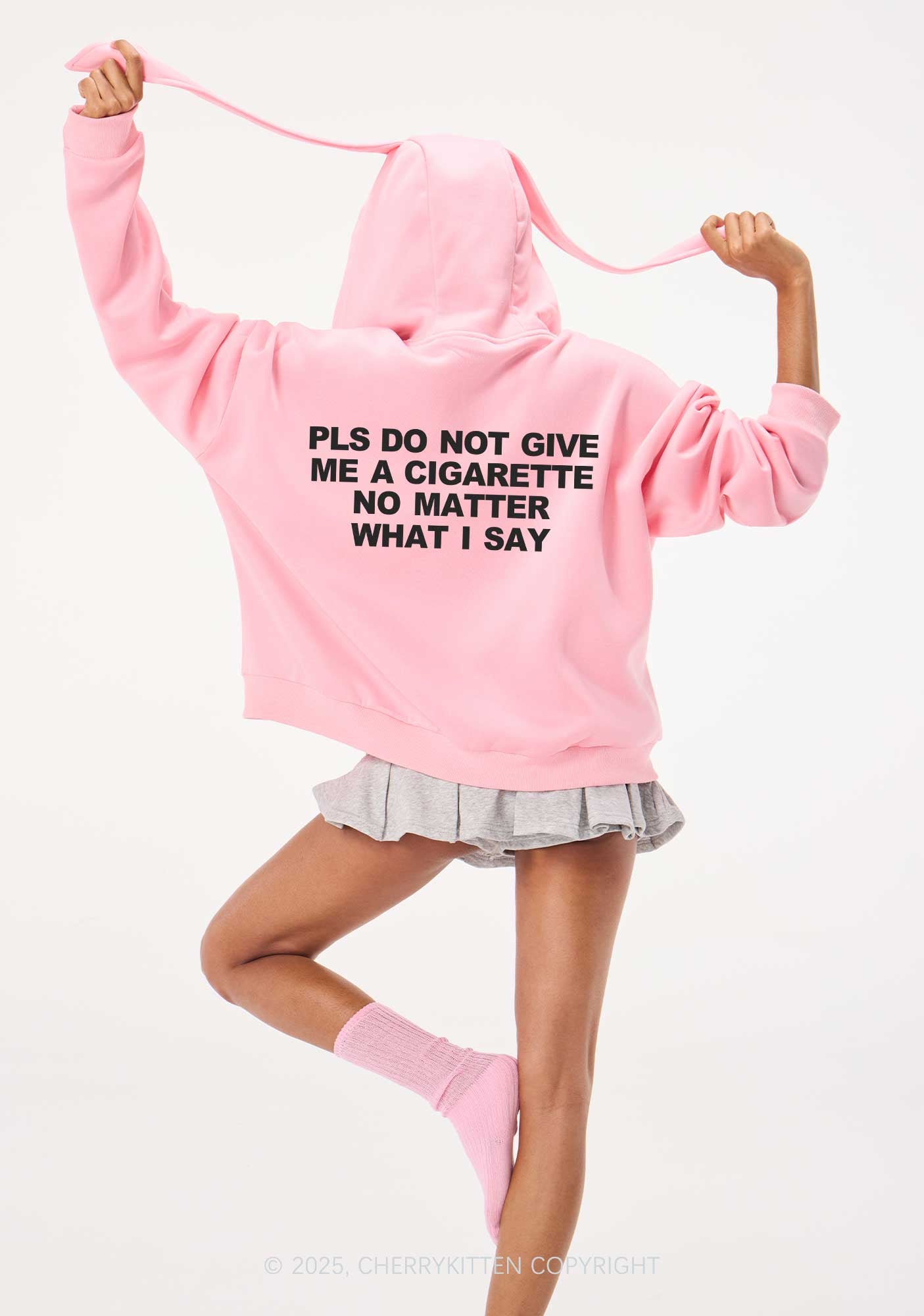 Dont Give Me Cigarette Y2K Bunny Ear Zip Hoodie Cherrykitten